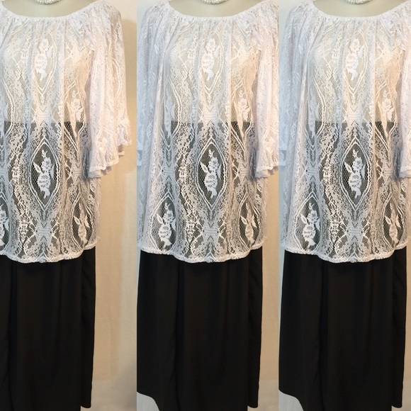 White Off The Shoulder Lace Tunic Top Large - Picture 2 of 2